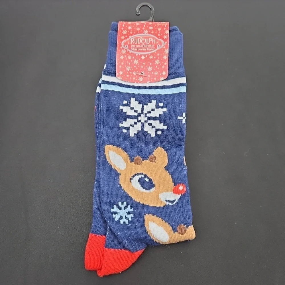 Rudolph The‎ Red Nosed Reindeer Christmas Holiday Socks Mens Shoe Size 10-13 New